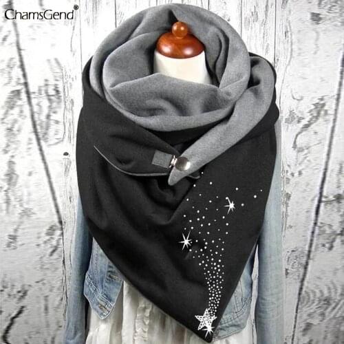 Womens Scarf Winter Warm Neck Warmers Pashmina Wrap Shawl Rhinestone Printing Cotton Scarves Women scarf with Buckle