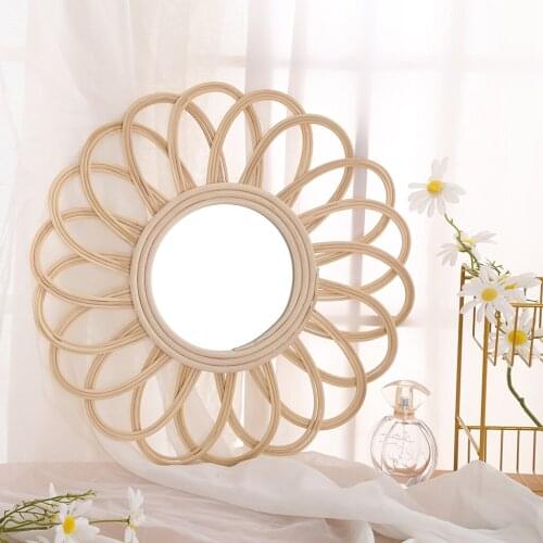 Rattan Dressing Mirror Innovative Art Decoration Makeup Mirrors Living Room Bedroom Ornament Wall Hanging Mirror Photo Props