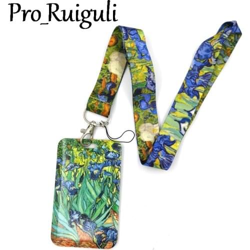 Van gogh Oil Painting Irises Key lanyard Car KeyChain ID Card Pass Gym Mobile Phone Badge Kid Key Ring Holder Jewelry Decoration