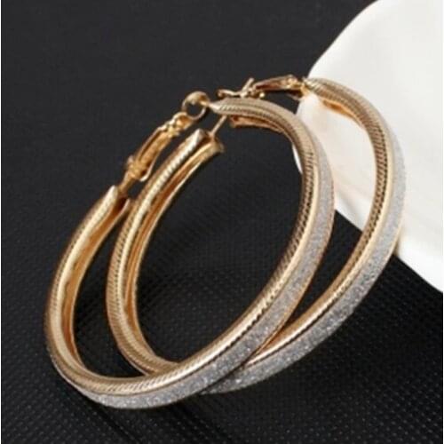 Vintage Gold-Color Big Circle Hoop Earrings for Women Girl Ear Clip Crystal Fashion Earring Party Jewelry Accessories Gift e047