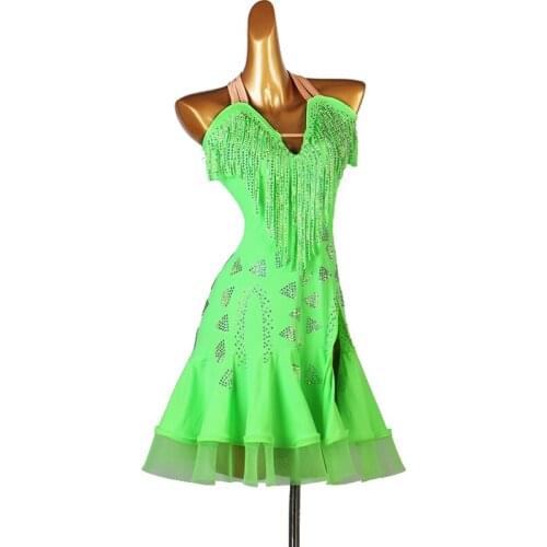 High-end Full Diamond Latin Dance Skirt Dress Performance Costume Plus Size Professional Latin Dance Competition Costume 2021