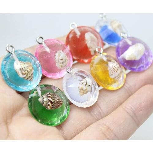 Yamily 10pcs/ 13*22mm resin conch Round charm pendant Plastic Material For DIY Jewelry Earring Necklace Making