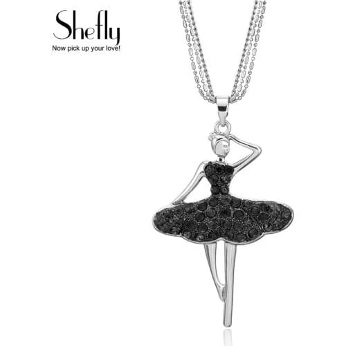 Figure Statement Necklace Women Black CZ Crystal Silvery Pendant Jewelry Gift For Mermaid Party collares largos de moda 2020