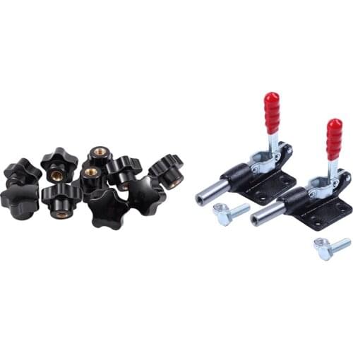 10Pcs M8 Thread 30mm Star Shaped Head Clamping Nuts Knob & 2Pcs 227Kg 500Lbs 32mm Plunger Stroke Push Pull Toggle Clamp