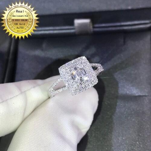 100%18K goldr ring D VVS moissanite ring Engagement&Wedding Jewellery with certificate 0018