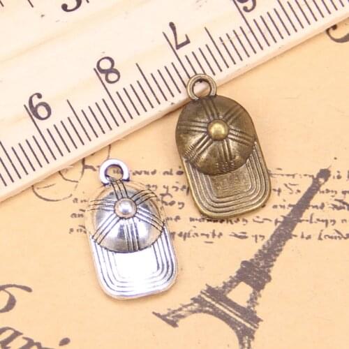 108pcs Charms For Jewelry Making baseball ball cap hat 20x10mm Antique Silver Plated Pendants DIY Tibetan Silver Necklace