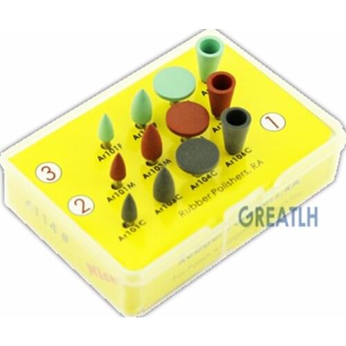 12pcs/KIT dental RA Stone Polishing SILICONE Disc Burs kit for porcelain Amalgam Metal composite finish Dental Polisher