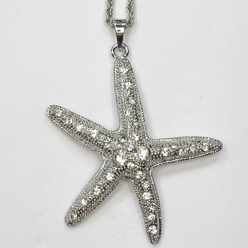12pcs/lot Wholesale Rhinestone Starfish Fashion Pendant Necklaces Costume Chain Jewelry F101401