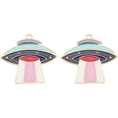 3pcs/pcs Enamel Alloy UFO Charms Space astronaunt Fashion Earring jewelry making Cartoons pendant Necklace 30*26mm Handmade Gift