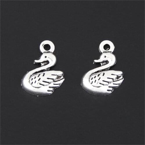 30Pcs Silver Color Elegant Swan Charms Making Metal Animal Pendant Necklaces Earrings Handcraft Jewelry Wholesale 15X9mm A3255