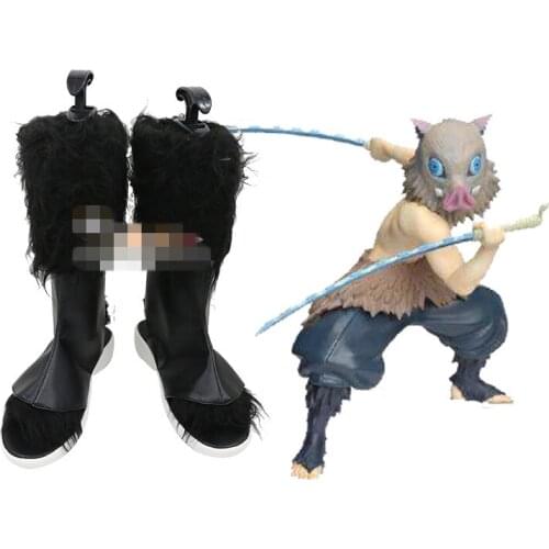 Anime Cosplay Demon Slayer: Kimetsu no Yaiba Hashibira Inosuke Shoe Black Boots Custom Made