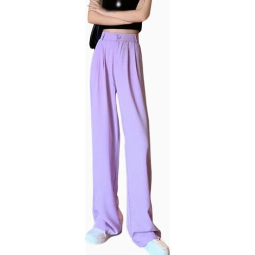 Women Casual Solid Color Trousers Mopping Pants High Waist Suit Pants Female Straight Loose Pants Thin Wide-leg Pants