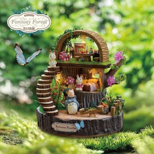NEW Fantasy Forest Wooden Totoro DIY Doll House Home Decoration Handmade Cartoon Miniature Crafts Assembling Toys With Furniture
