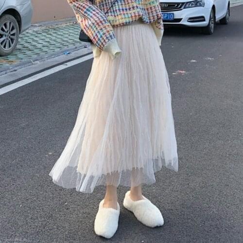 Long skirts for women New 2021 spring high waist all-match thin net yarn A-line skirt mid-length skirt women