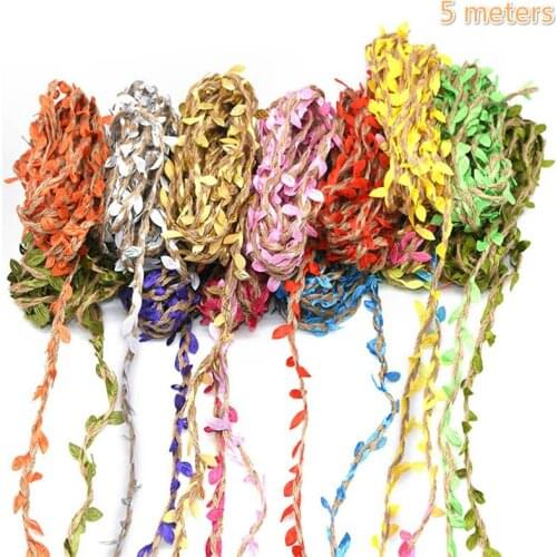 5M Simulation Green Leaves Weaving Hemp Rope DIY Wedding Birthday Wedding Decoration Rattan Gift Bouquet Packaging Rope 5mm