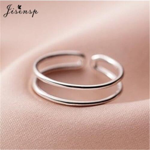Jisensp Trendy 925 Sterling Silver Finger Ring Minimalist Geometric Double Line Adjustable Ring for Charm Women Jewelry Bijoux