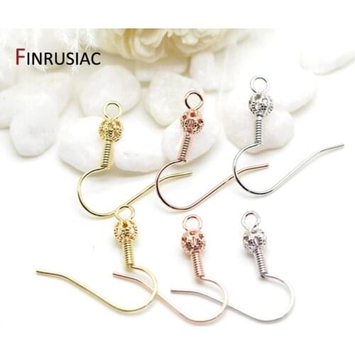 Handmade diy earrings accessories thick plated 14k real gold earring hooks findings flower ball spring silver earwire wholesale