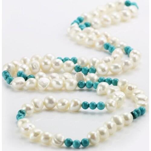 Unique Pearls jewellery Store,50inches Long Pearl Necklace,Blue Turquoise Real Freshwater Pearls Necklace,Charming Women Gift