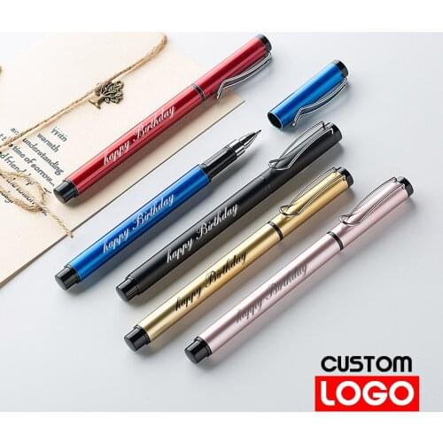 Custom Logo Metal Gel Pen, Ballpoint Pen, Advertising Signature Pen Lettering Engraved Name Chool Office Stationery Wholesale