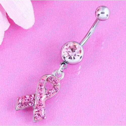 Fashion love ribbon navel bar belly button ring body piercing fashion jewelry 14G 316L surgical steel