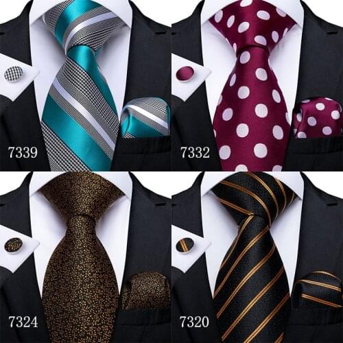 Mens tie Wedding Tie Blue Black Striped Paisley Silk Ties For Men Handkerchief Cufflinks Tie Set DiBanGu Design Business Tie