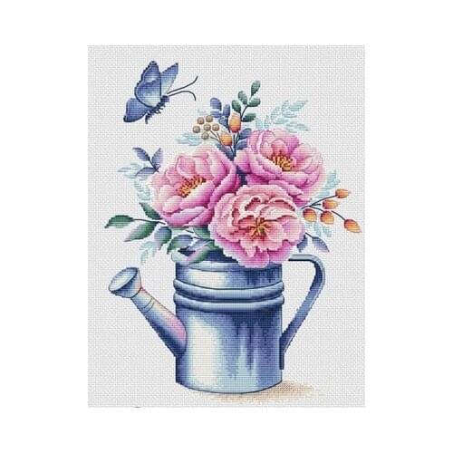 Flower teapot Needlework,For Embroidery,DIY 14CT Unprinted Arts Cross stitch kits Set Cross-Stitching Home Decor