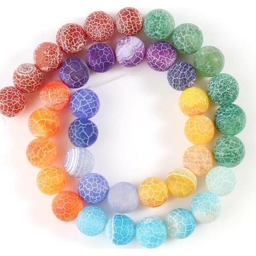 Natural 7 Coloful Frost Cracked Agates Stone Beads Round Loose Spacer Beads For Jewelry Making DIY Bracelet Handmade 6/8/10mm