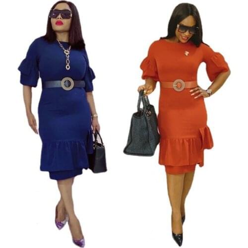 2021 New Casual Clothes Summer Bodycon Midi Dress African Dresses for Women Elegant Sleeve Robe African Clothing