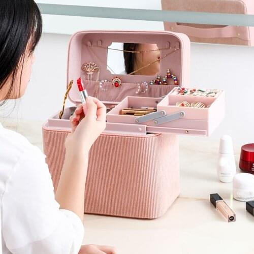 2021 New Large Capacity Fashion Cosmetic Bag PU Leather Waterproof Women Jewelry Storage Cosmetic Case