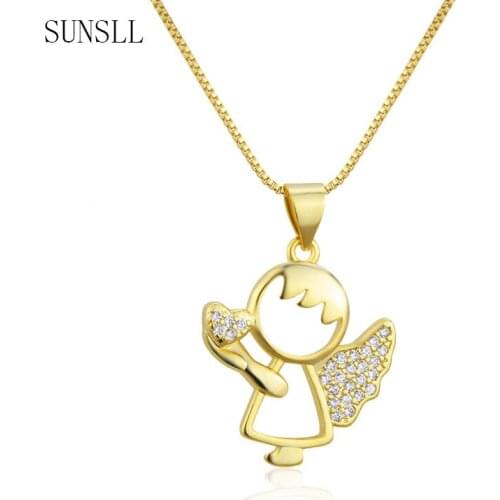 New Design Fashion Inlaid Zirconium Love Angel Necklace For Women Copper Plating Fashion Kid Wings Necklace Jewelry Party Gift