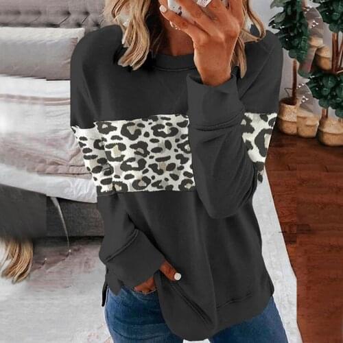 Autumn Winter Women Pullovers Winter Bottoming Shirt Jumpers For Girls Top Vintage Leopard Long Sleeve Oversized Sweatshirt tee