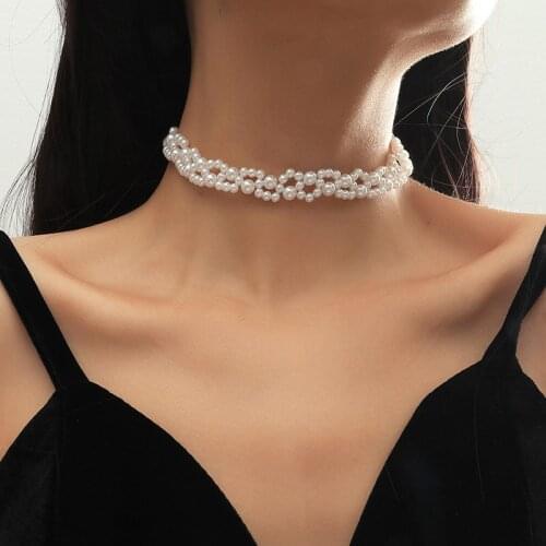 Fashion Female Beaded White Simulated Pearl Handmade Chokers Necklaces For Women Girls Trendy Geometric Necklace Party Jewelry
