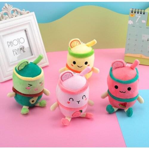 Plush Keychain Elastic Stuffed Pendant Cartoon Soft Fruit Bubble Tea Expression Plush Keychain for Decoration