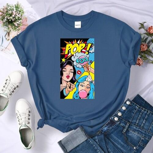 Pop Cool Fashion Girl Print Womens T-Shirts Simplicity Cotton Streetwear Loose Oversize T Shirt Pattern Sweat Tee Clothes Women