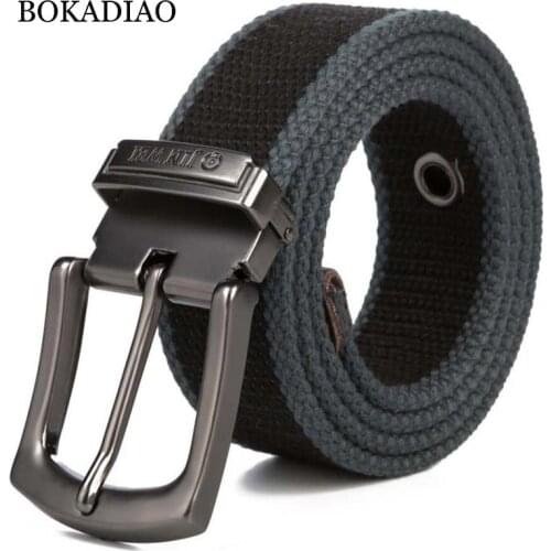 BOKADIAO Men&Women Canvas belt luxury Metal Pin buckle punk jeans belt Army Military tactical belts for men waistband strap male
