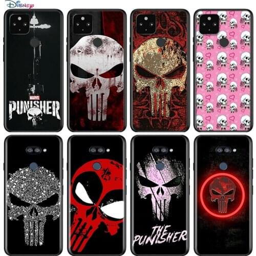Marvel Punisher Skull For Google Pixel 5 4 4A XL Shell For LG Q60 V60 V50 V50S V40 V35 V30 5G Black Soft Phone Case