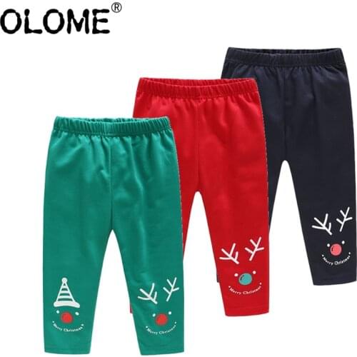OLOME Kids Long Pants Christmas Children Pants Cotton Girls and Boys Sportpants 2-7 Year Toddler Clothing Santa Baby Costume