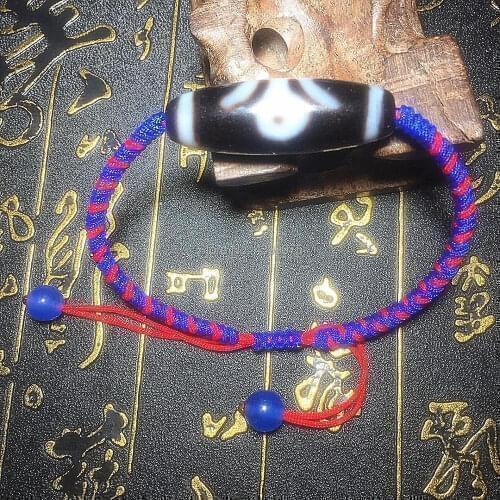 Tibet 9eyes DZI Jewelry special red&blue braided line hand-woven diamonds knot evil woman`s bracelet Free Shipping