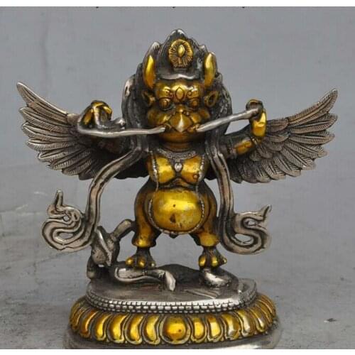 Decoration Tibet copper silver Tibetan Buddhism Temple Tibet silver gilt Exorcism Garuda Bird God buddha statue