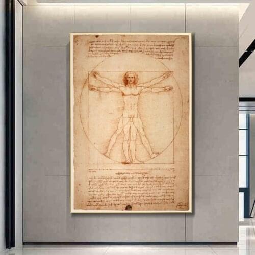Vitruvian Man Famous Art Canvas Paintings By Leonardo da Vinci Classical Wall Art Posters And Prints Wall Art Pictures Cuadros
