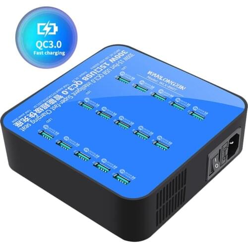15 Ports Phone Charger USB Qc3.0 Quick Charging Arranging Station High Power 300W Desktop Battery Booster for Tablet Travel DV