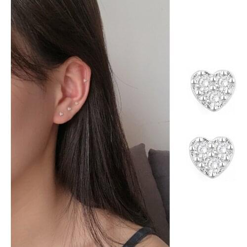 2020 New Mini Lovely Heart Earrings Womens Trendy Simple Stud Earrings with Zircon Ear Brincos Silver color Jewelry Gift