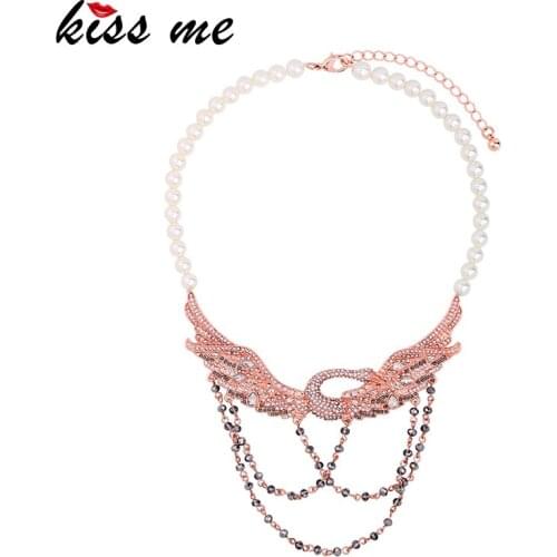 KISS ME Luxury Simulated Pearls Beads Chain Crystal Swan Choker Necklace Women Brand Statement Necklace Jewelry