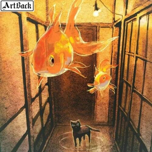 Animal 5d diy full square diamond painting cat fish picture diamond mosaic rhinestone full round diamond embroidery sticker