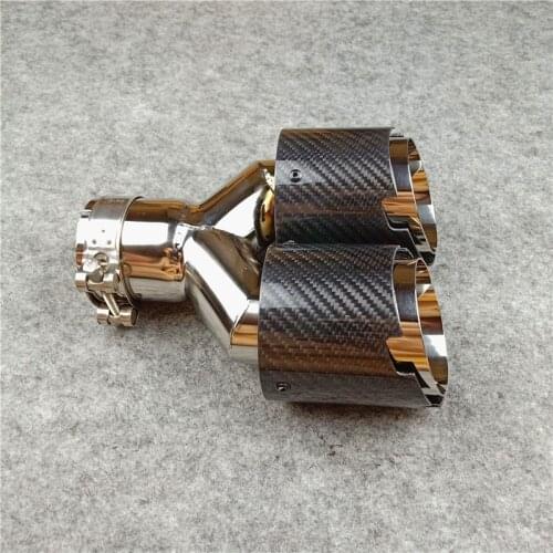 One Pcs 2.76 inches Y Model Glossy Carbon Fiber Exhaust Tips 304 Stainless Steel For Akrapovic CF Muffler Nozzles Exhaust Pipes