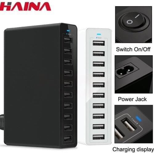 10PCS/LOT 50W Multi USB Charger Station Fast Charging 10 Ports Charger 5V10A Quick Multiple Port Charge EU US UK Plug
