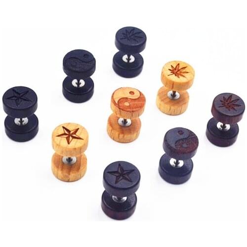 20pcs Wood Body jewelry Ear Stud /Earring Fake Ear Plugs Cheat Tunnels Illussion Plugs Star/Pot Leaf/YingYang Logos 16G NEW