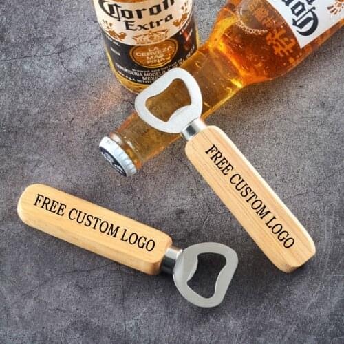75/150PCS Personalized Wedding Bottle Opener Printing LOGO Wood Beer Openers Kitchen&Bar Party Supplies