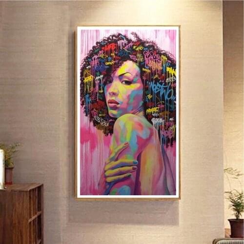 Abstract Colourful Portrait Woman Poster Canvas Art Print Home Room Decor, African Woman Graffiti Canvas Painting Wall Pictures