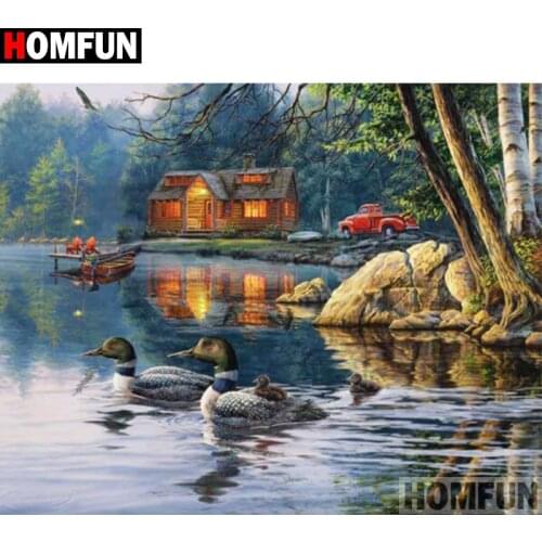 HOMFUN Diamond Painting Cross Stitch Pattern 5D Diamond Embroidery "Mountain tree house" Home Decor DIY diamond Art A30211